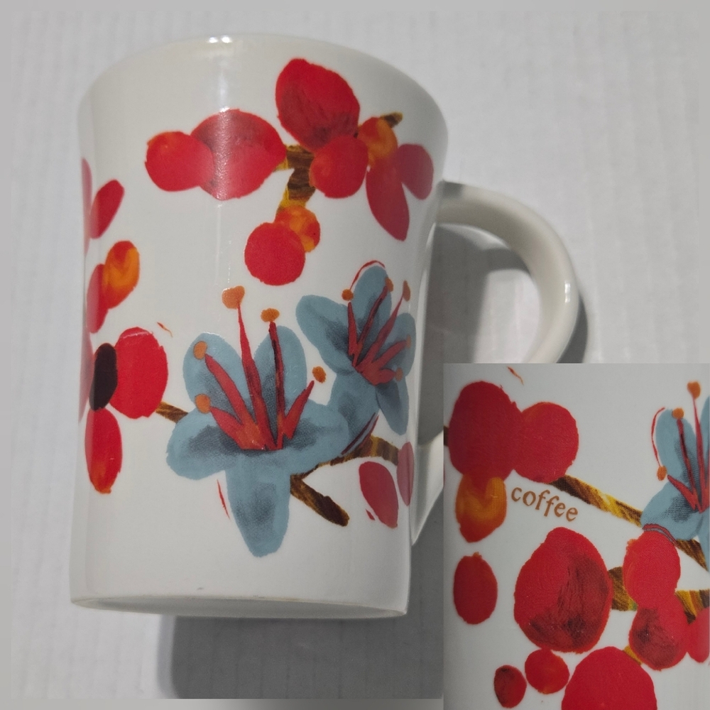 Starbucks Coffee Blue Flowers Red Coffee Beans Floral Coffee Cup 12oz Mug